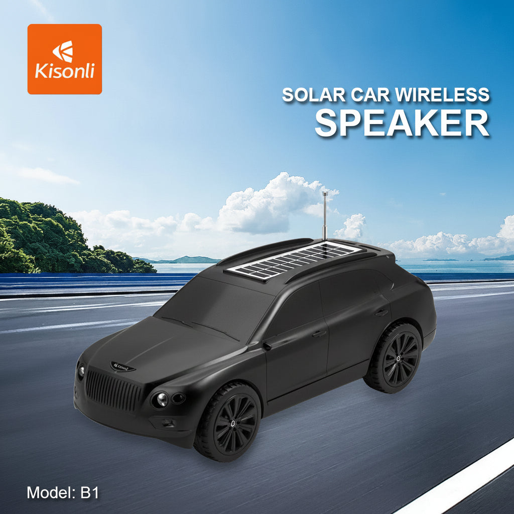 Kisonli Solar Car Wireless Bluetooth Speaker – Solar Powered, Hands-Free, FM Radio, and TF Card Support