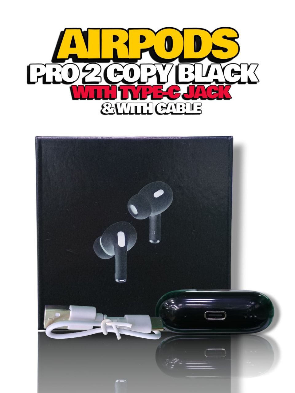 AirPods Pro 2 Black – Wireless Earbuds with Type-C Charging & Cable