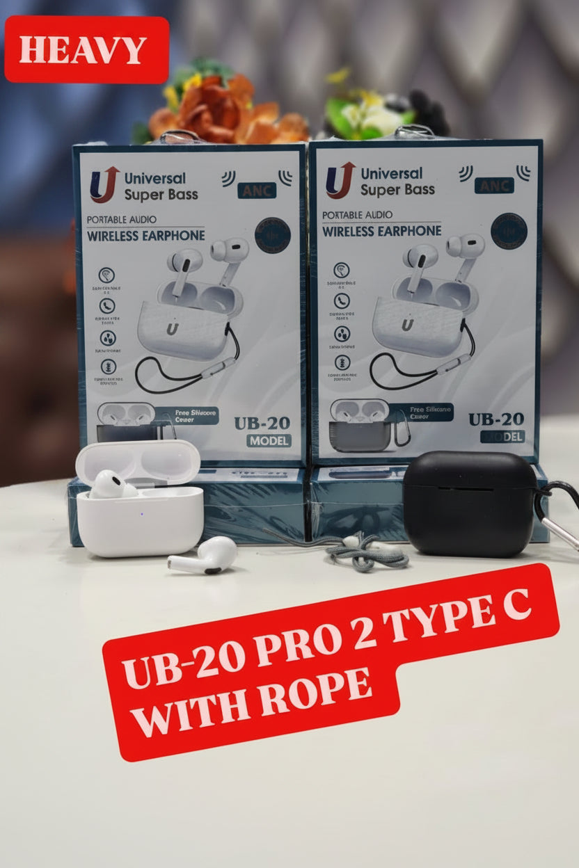 UB-20 Pro 2 Type-C Earbuds Bundle – Rope Lanyard + AirPods, Wireless Audio