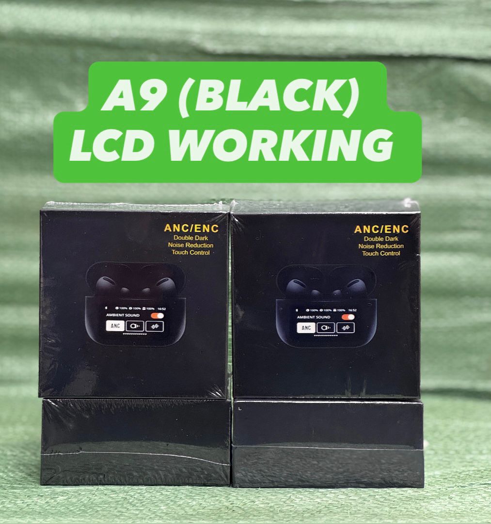 Air Pods A9 Black – LCD Battery Display, ANC/ENC Noise Control, Wireless Earbuds