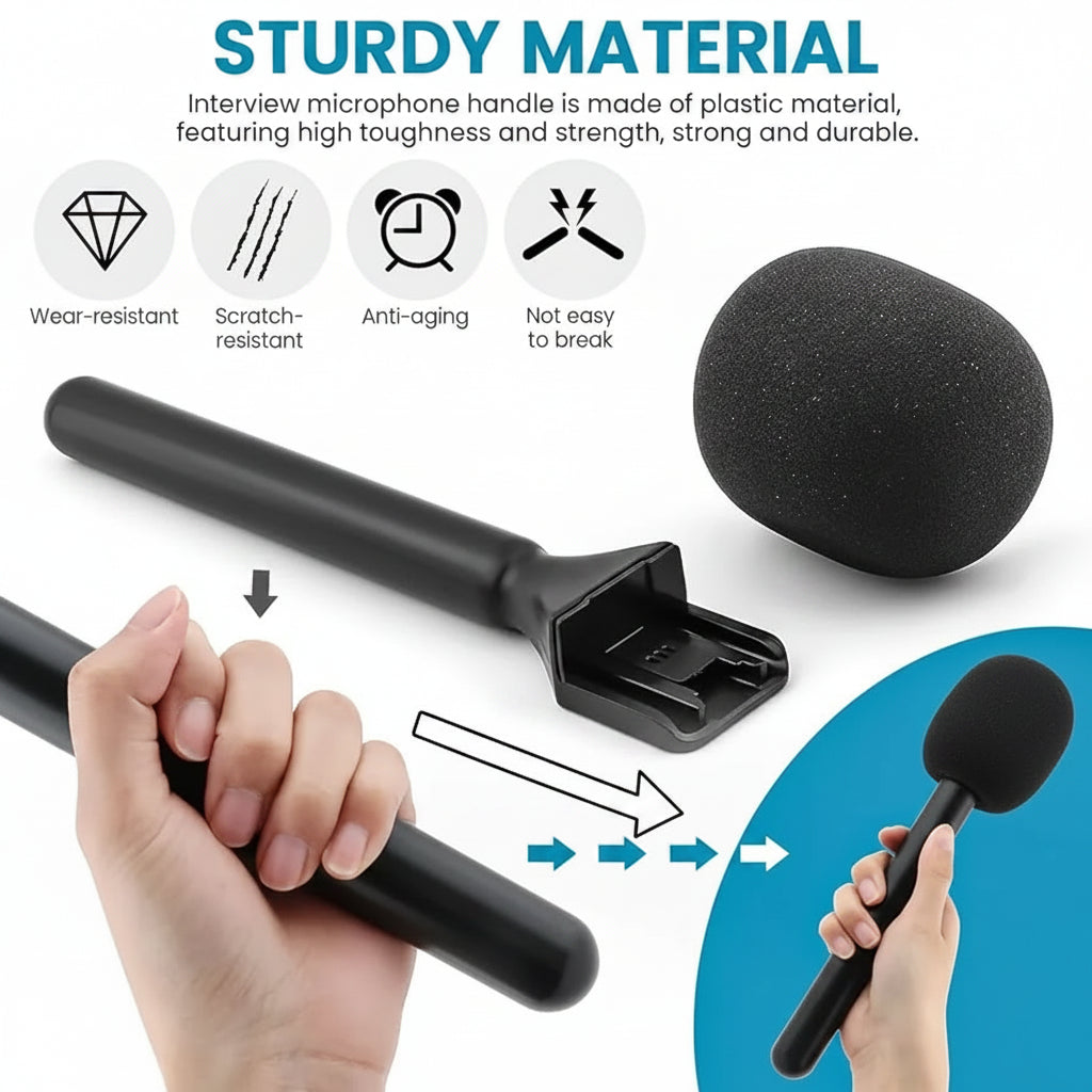 C&C Handheld Microphone Stand with Dual Foam Windshields – Adjustable Grip & Noise Reduction