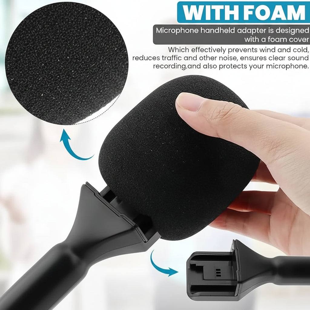 C&C Handheld Microphone Stand with Dual Foam Windshields – Adjustable Grip & Noise Reduction
