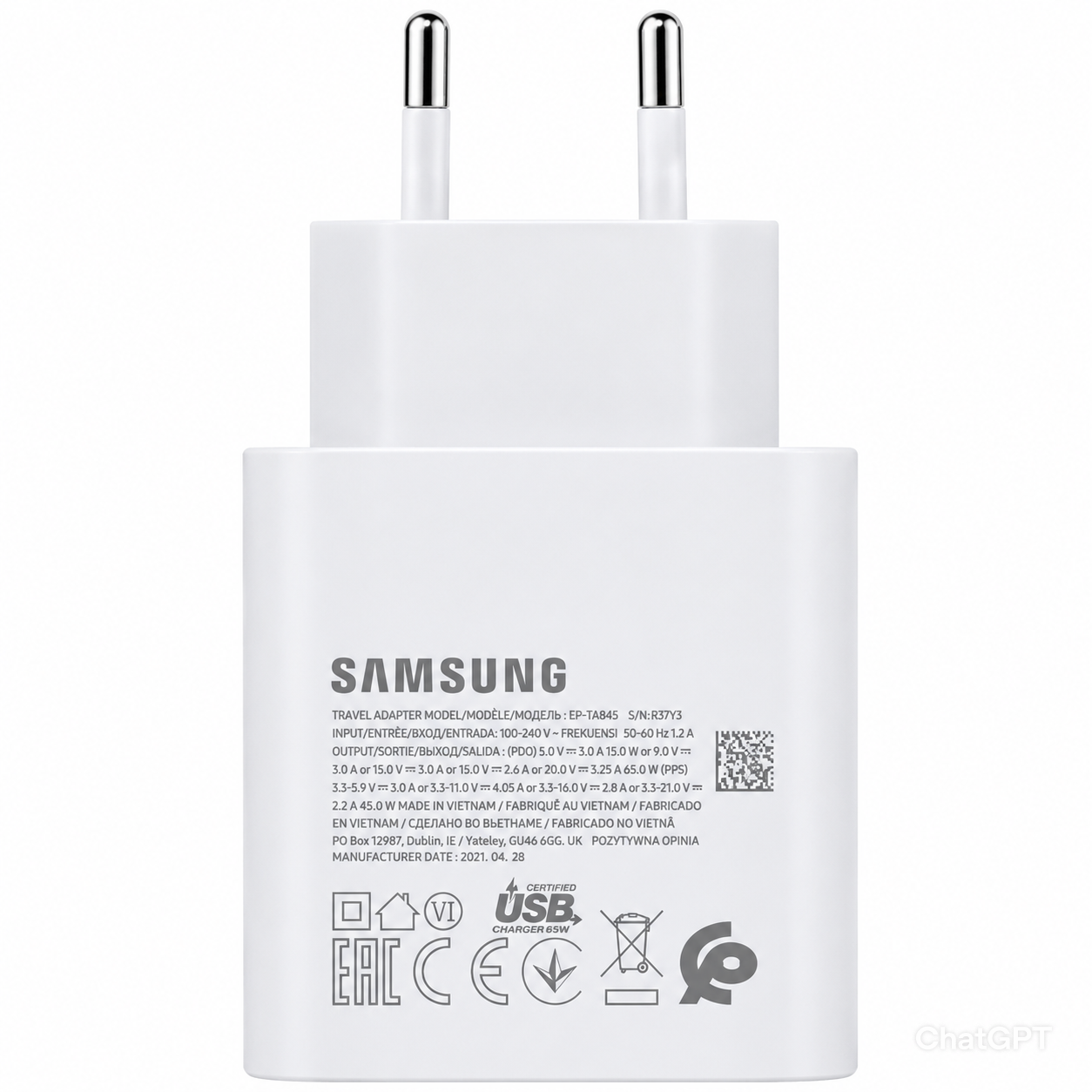 Samsung 65W PD Super Fast Charger | Type-C to Type-C Adapter | Original Design – Fast Charging for Phones, Tablets & Laptops