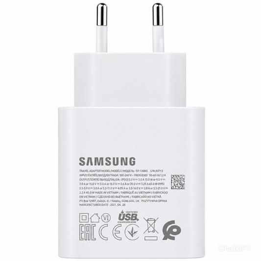 Samsung 65W PD Super Fast Charger | Type-C to Type-C Adapter | Original Design – Fast Charging for Phones, Tablets & Laptops