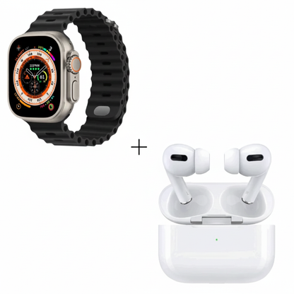 H82 Ultra 49mm Smartwatch Bundle – AirPods + Hard Shell Watch Protector, Fitness & Smart Features