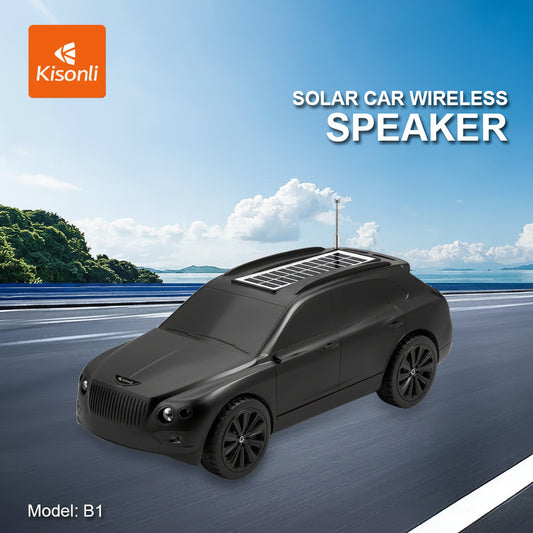 Kisonli Solar Car Wireless Bluetooth Speaker – Solar Powered, Hands-Free, FM Radio, and TF Card Support