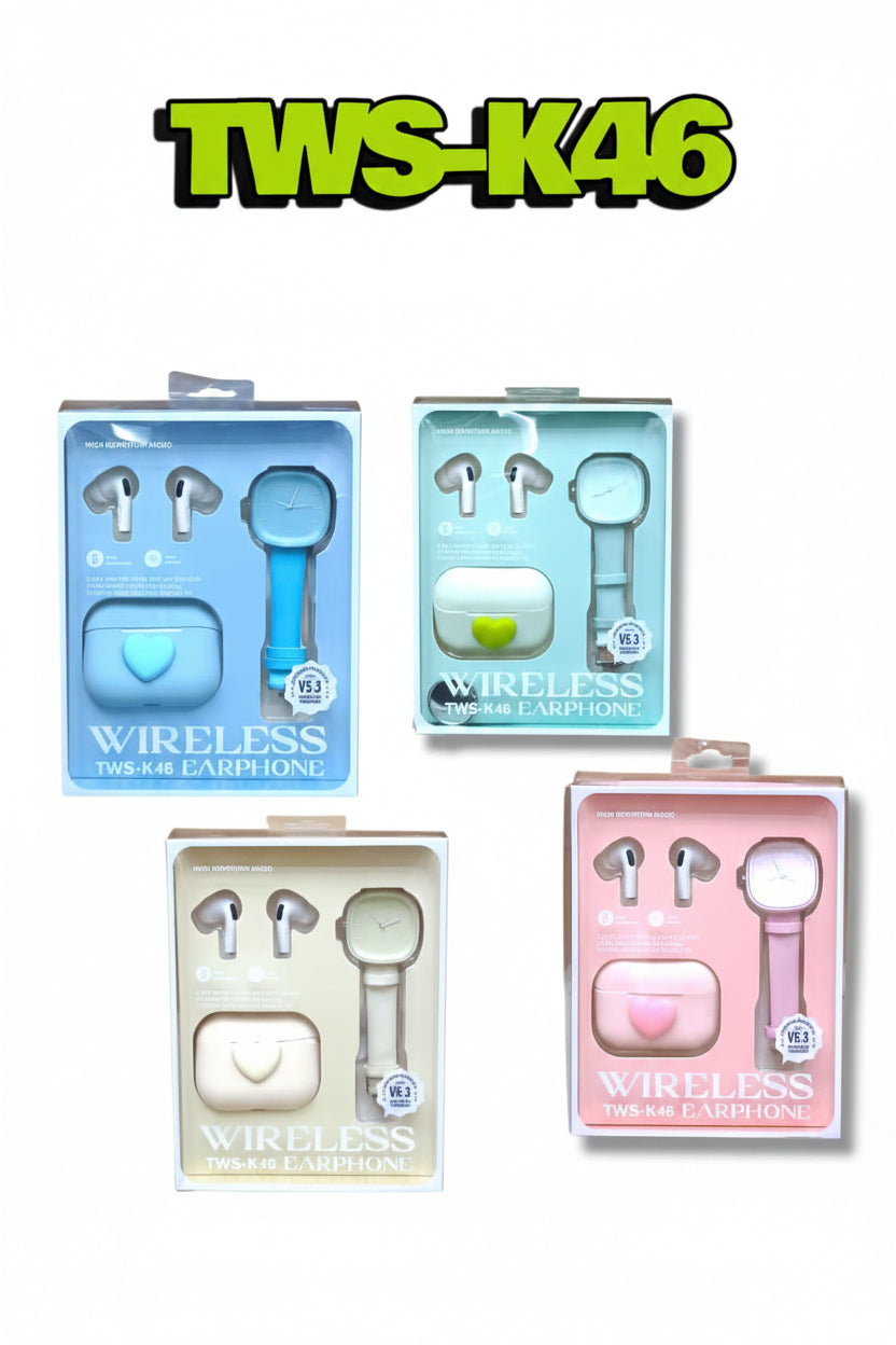 TWS-K46 Earbuds Gift Set with Casual Watch – Premium Kids & Girls Gift Set