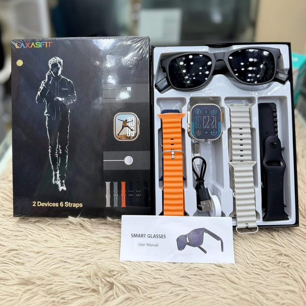 LaxasFit Ultra Watch & Smart Glasses Bundle – 2 Devices with 6 Interchangeable Straps, Fitness & Smart Features