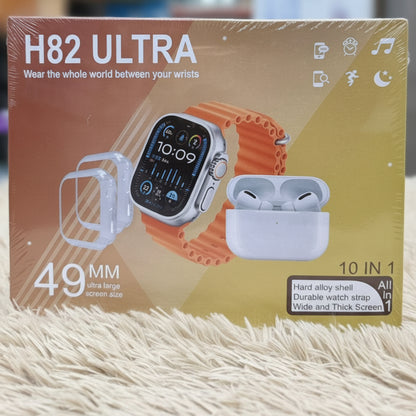 H82 Ultra 49mm Smartwatch Bundle – AirPods + Hard Shell Watch Protector, Fitness & Smart Features