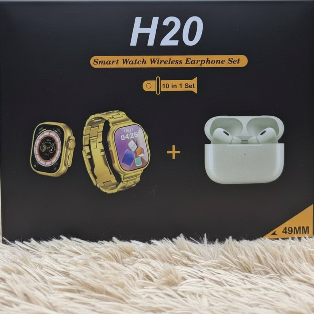 H20 49mm Smartwatch Bundle – Air Pods + Hard Shell Watch Protector, Fitness & Smart Features