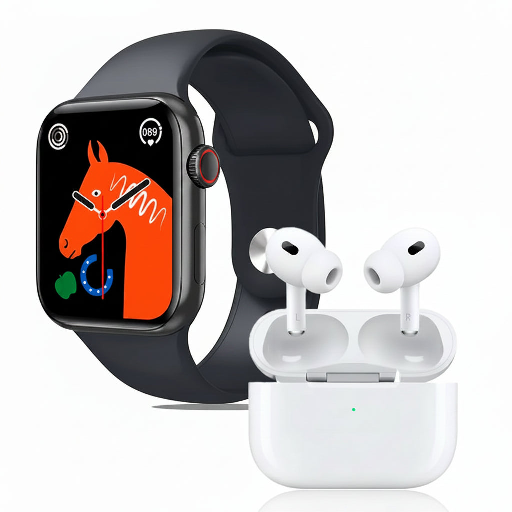 S1000 Pro Max Smartwatch Bundle – 7 Interchangeable Straps + Air Pods, Fitness & Smart Features