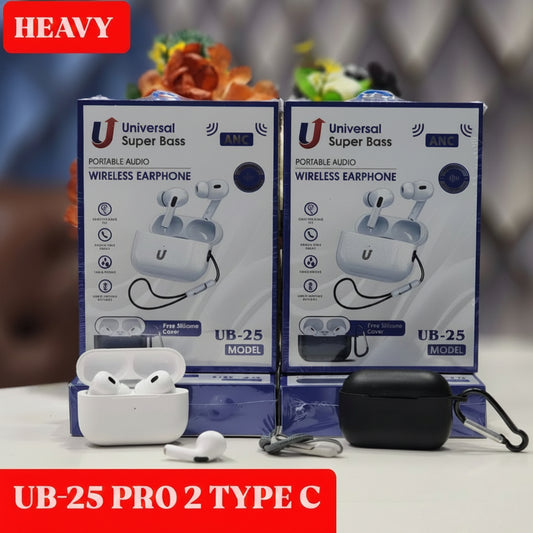 UB-25 Pro 2 Type-C Earbuds Bundle – Rope Lanyard + Air Pods, Wireless Audio