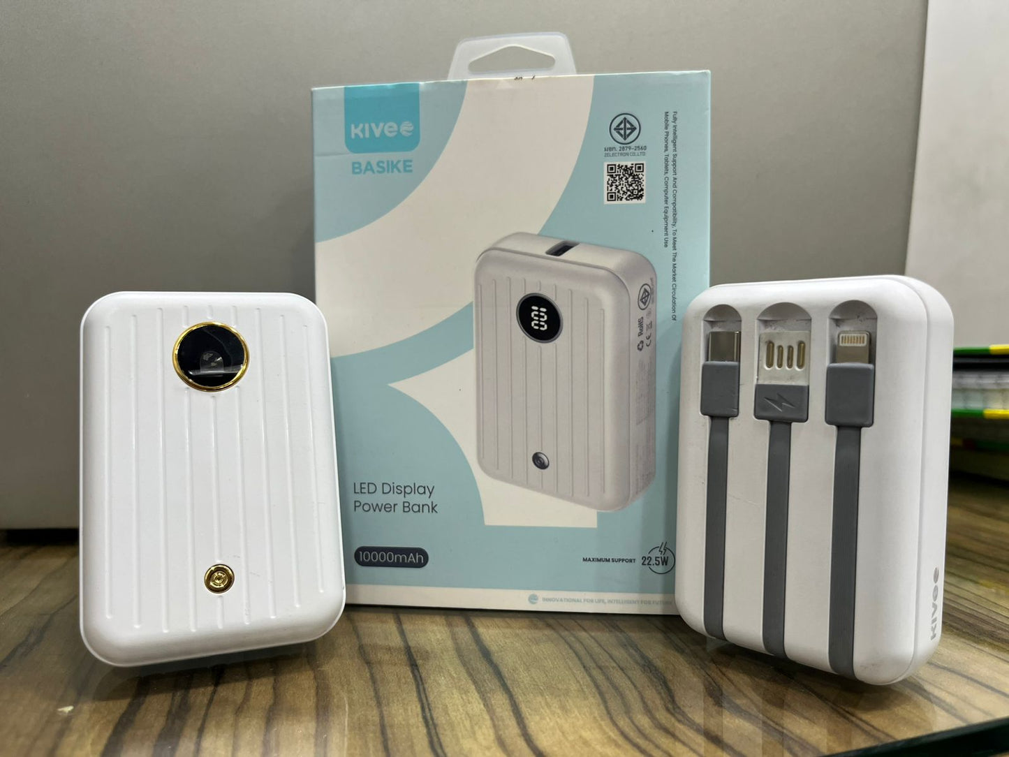 Kivee Basake 10000mAh Compact Power Bank – 22.5W Fast Charging with Dual Built-In Cables