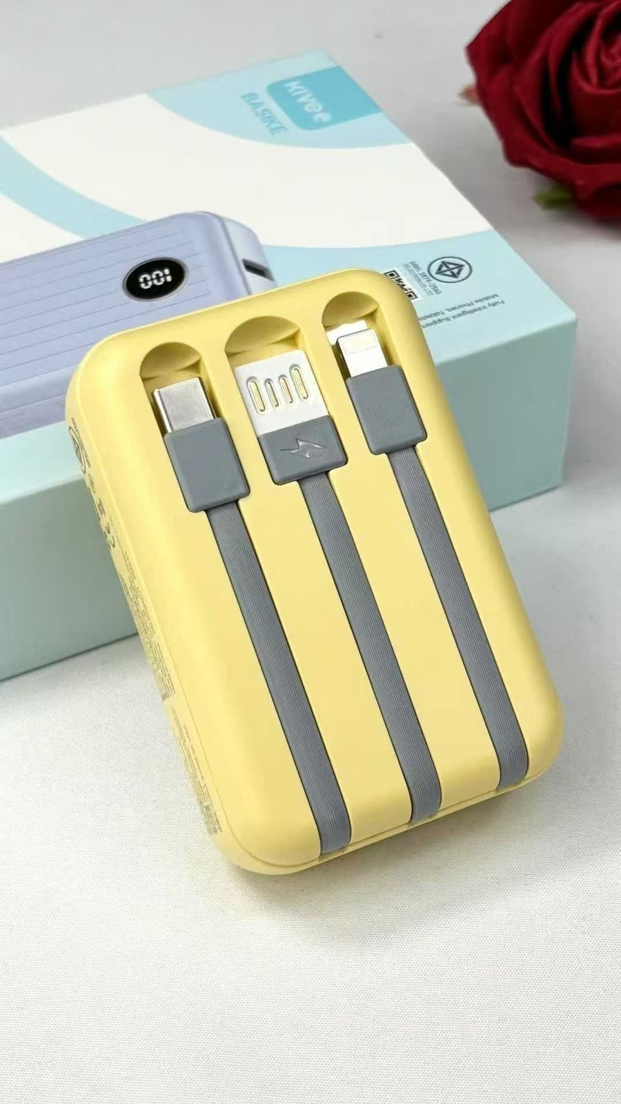 Kivee Basake 10000mAh Compact Power Bank – 22.5W Fast Charging with Dual Built-In Cables