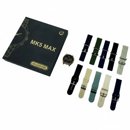 MK5 Max Smart Watch Golden Edition with 10 Interchangeable Straps | AMOLED Display, Bluetooth Calling, Fitness & Health Tracker Smartwatch for Men & Women